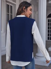 SHEIN Essnce Solid Sweater Vest Without Blouse - Blue - View 2