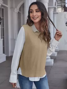 Chiquease Solid Sweater Vest Without Blouse