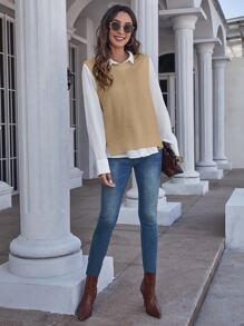 Chiquease Solid Sweater Vest Without Blouse
