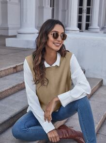 Chiquease Solid Sweater Vest Without Blouse