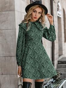 Simplee 豹紋印花誇大領口燈籠袖連衣裙 - 彩色 - 查看 1