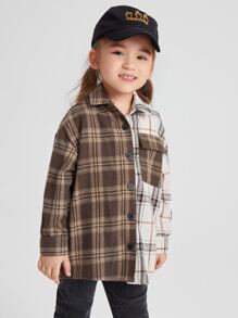 SHEIN Cô Gái Trẻ Hai âm Kẻ sọc Túi có nắp Thả vai Áo sơ mi - Nhiều màu - Xem 3