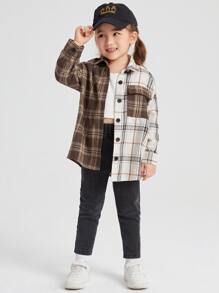 SHEIN Cô Gái Trẻ Hai âm Kẻ sọc Túi có nắp Thả vai Áo sơ mi - Nhiều màu - Xem 4