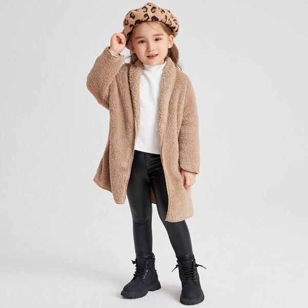 

Toddler Girls Drop Shoulder Teddy Coat, Apricot