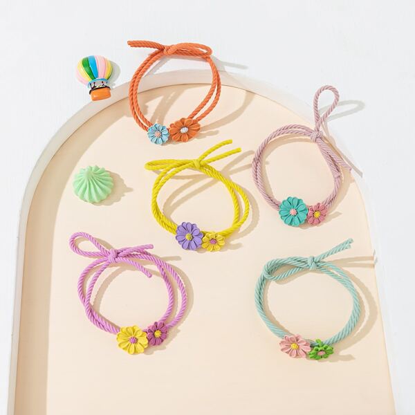 

5pcs Toddler Girls Flower Decor Hair Tie, Multicolor