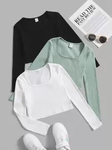 SHEIN Tween Girl 3pcs Ribbed Knit Tee