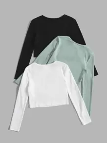 SHEIN Tween Girl 3pcs Ribbed Knit Tee