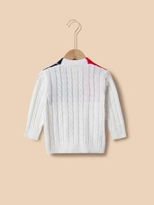 Niñitas Cárdigan de color combinado tejido de cable con doble bolsillo - Multicolor - Ver 2