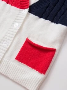 Niñitas Cárdigan de color combinado tejido de cable con doble bolsillo - Multicolor - Ver 8