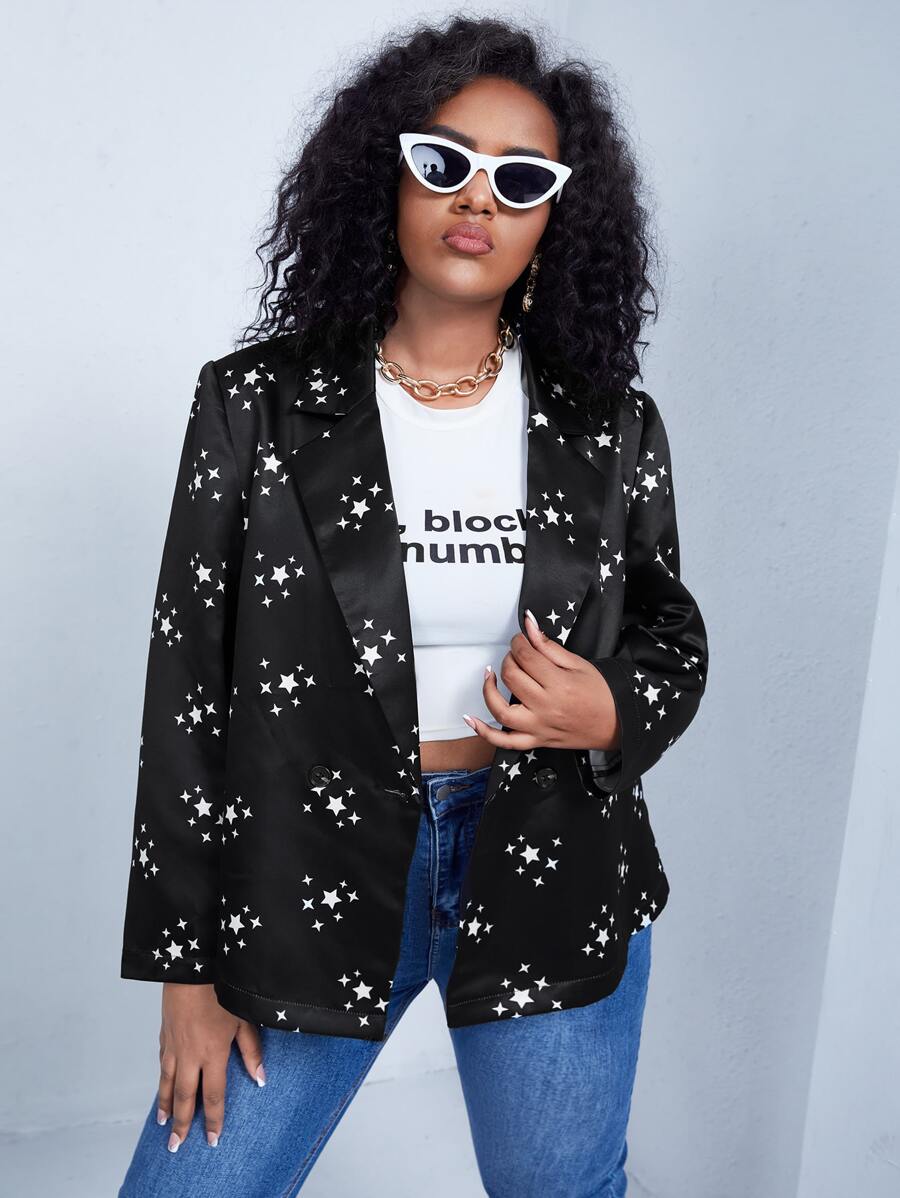SHEIN Blazer con estampado de estrella con botones - Negro - Ver 1