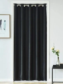Plain Single Panel Waterproof Door Curtain - Black - View 1