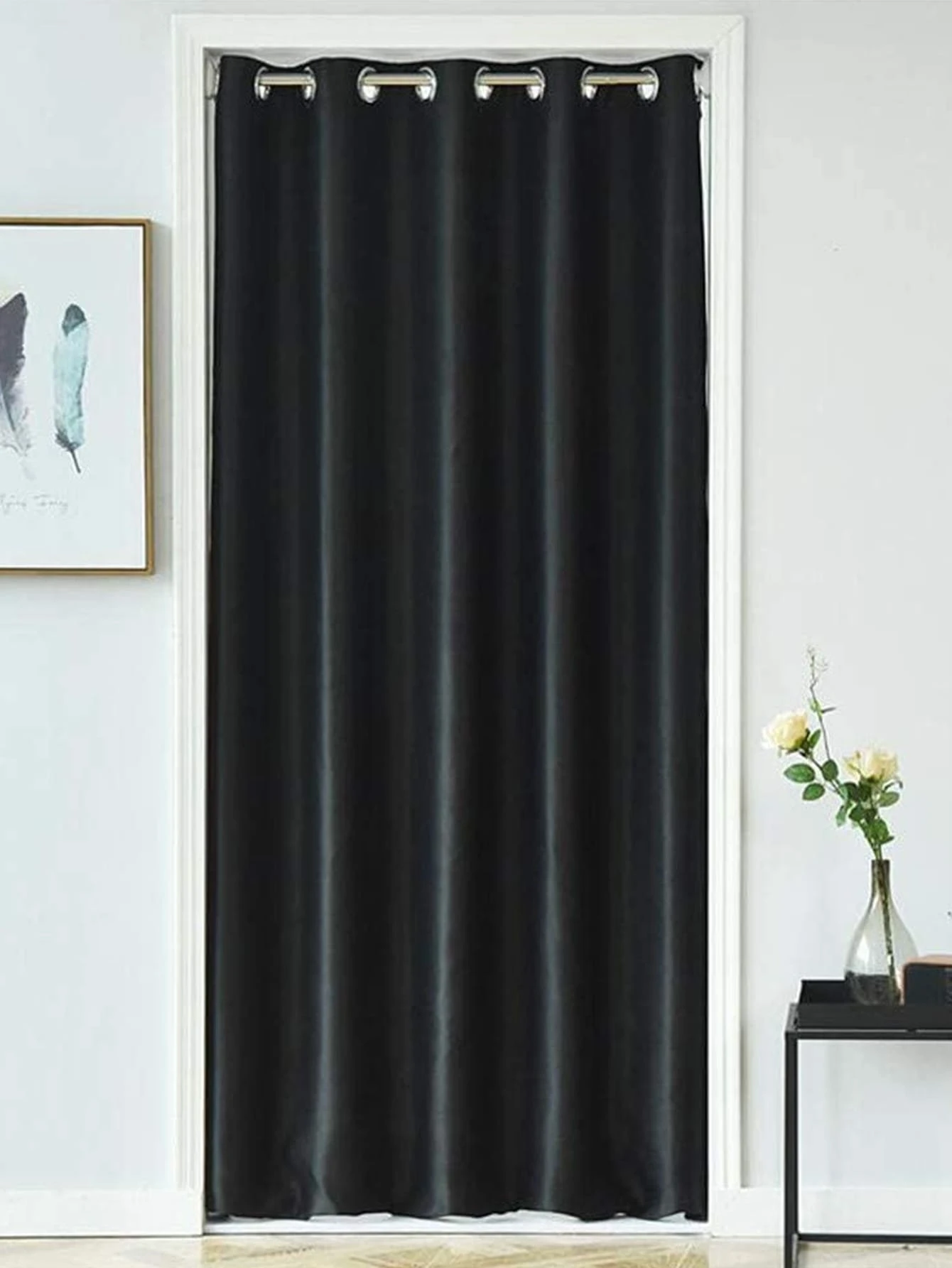 Plain Single Panel Waterproof Door Curtain - Black - View 1