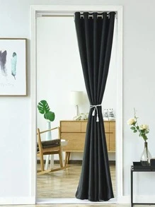 Plain Single Panel Waterproof Door Curtain - Black - View 2