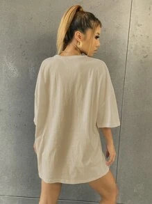 SHEIN Unity Letter Graphic Drop Shoulder Tee - Apricot - View 2