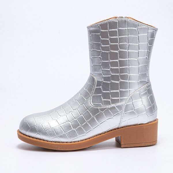 

Girls Crocodile Embossed Western Boots, Silver