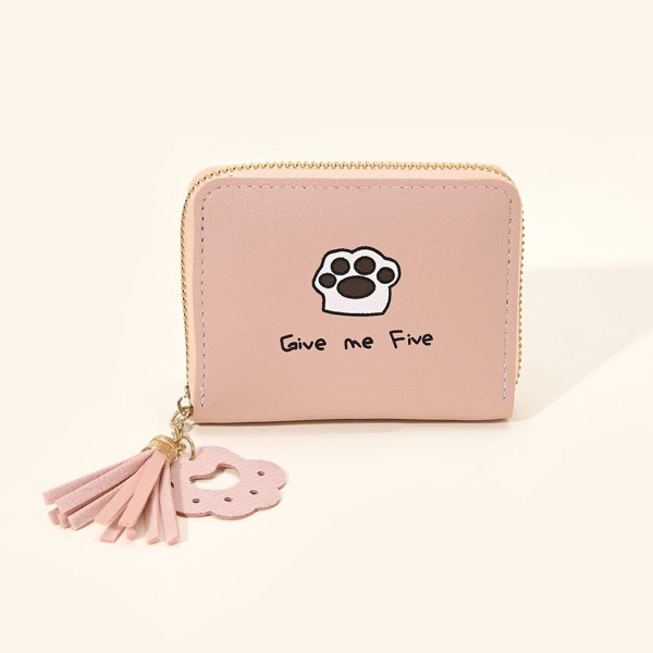 

Cartoon & Letter Graphic Tassel Decor Small Wallet, Pink