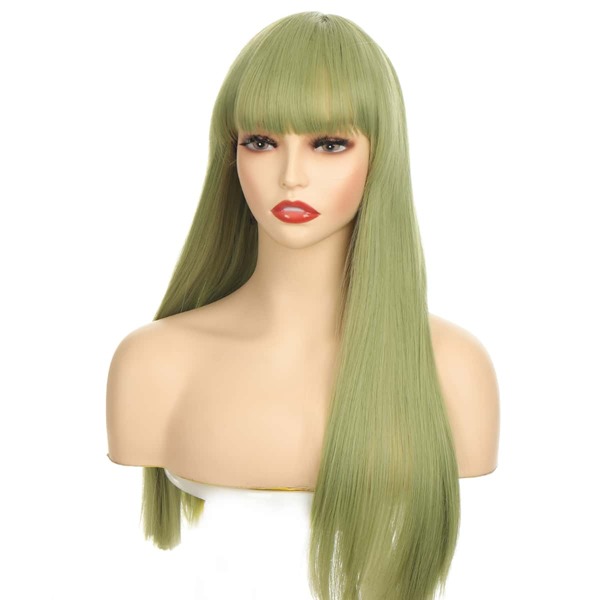 

Long Straight Synthetic Wig With Bangs, Green
