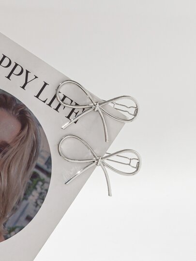 2pcs Bow Decor Hair Clip Street Valentine's Day Claw Clips Hair Claws Hair Barrettes, School Stuff