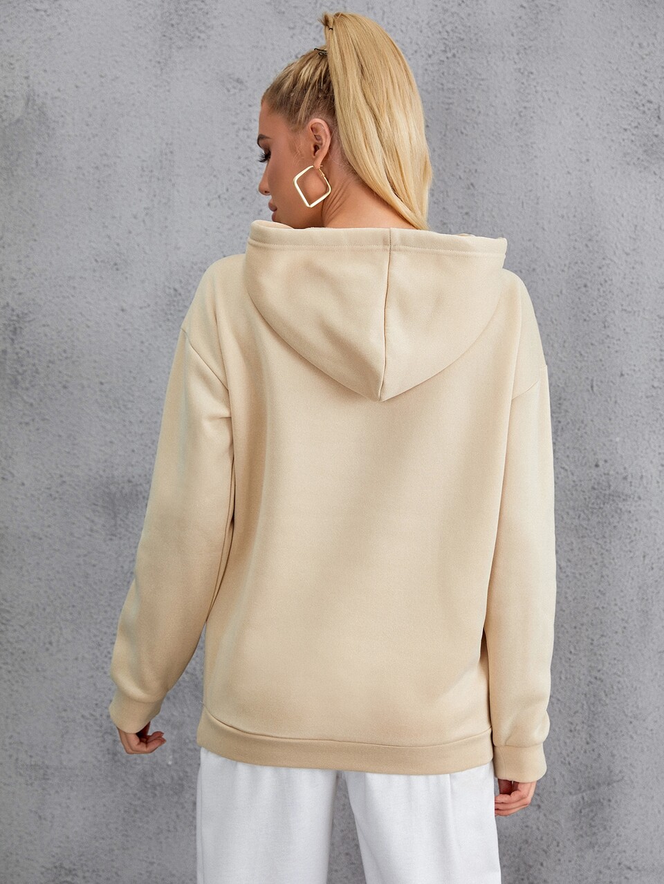 Solid Drop Shoulder Drawstring Hoodie
