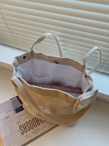 1 件休闲可折叠灯芯绒购物袋可重复使用手提包轻便单肩包适合日常旅行书包，大容量，经典休闲，可折叠，便携，适合少女女大学生，非常适合返校、购物、中学、高中、大学，时尚大号手提包，最佳秋季灵感创意