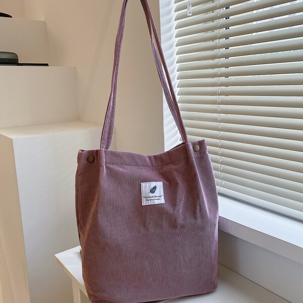 

Letter Patch Corduroy Shopper Bag, Purple