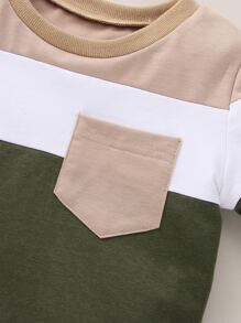 SHEIN Toddler Boys Colour Block Sweatshirt & Joggers - Army Green - View 3