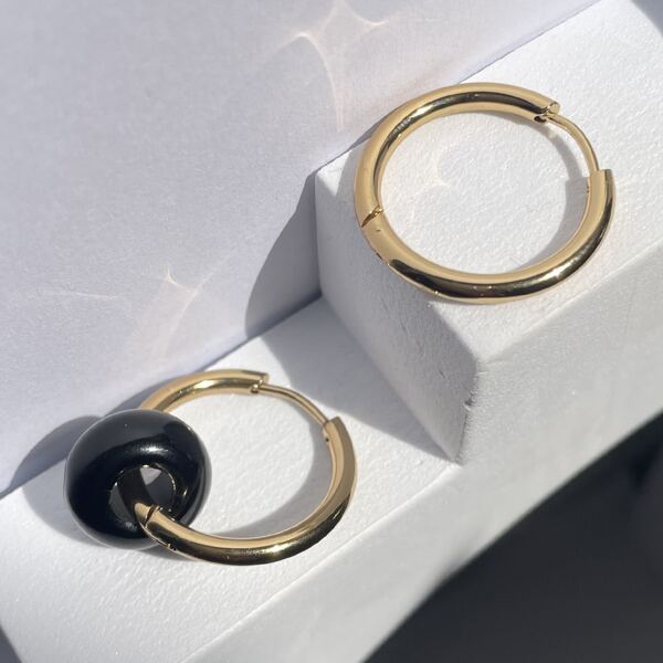 

Stone Decor Hoop Earrings, Black