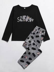 Girls Cartoon Print PJ Set - Multicolor - View 3