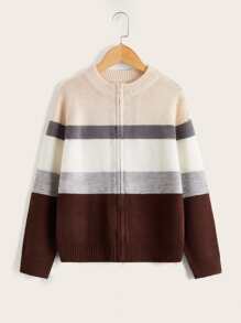 SHEIN Niños Cárdigan de color combinado cremallera - Multicolor - Ver 1