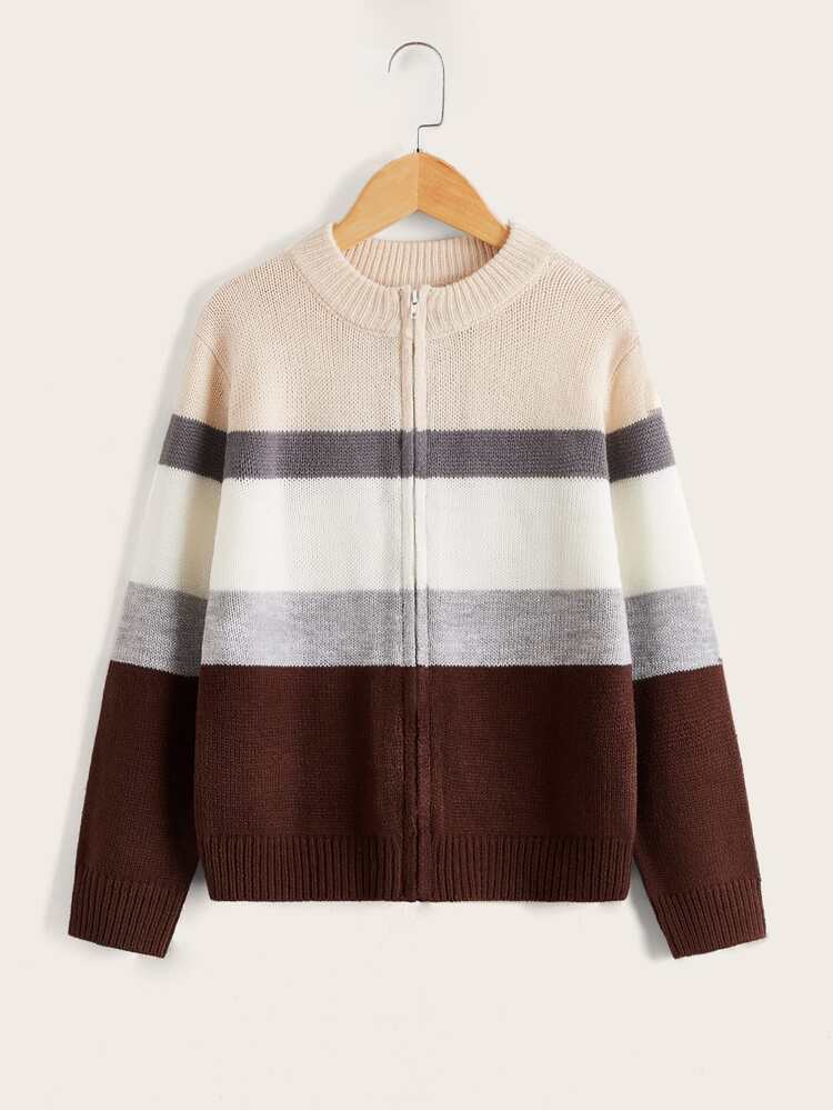 SHEIN Niños Cárdigan de color combinado cremallera - Multicolor - Añade 1