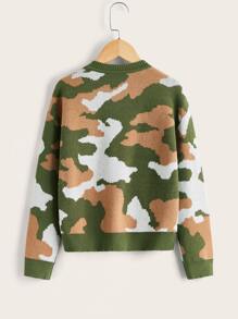 SHEIN Boys Camo Pattern Drop Shoulder Jumper - Multicolor - View 2