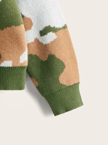 SHEIN Boys Camo Pattern Drop Shoulder Jumper - Multicolor - View 3