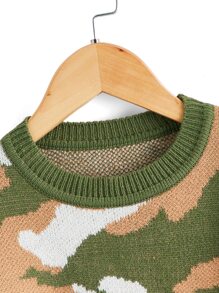 SHEIN Boys Camo Pattern Drop Shoulder Jumper - Multicolor - View 4