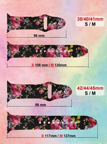 Flower Pattern Watchband Compatible With Apple Watch - Multicolor - View 3