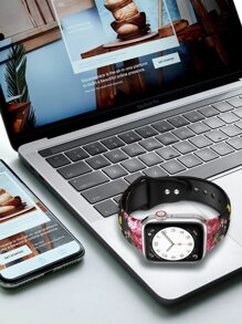 Flower Pattern Watchband Compatible With Apple Watch - Multicolor - View 4