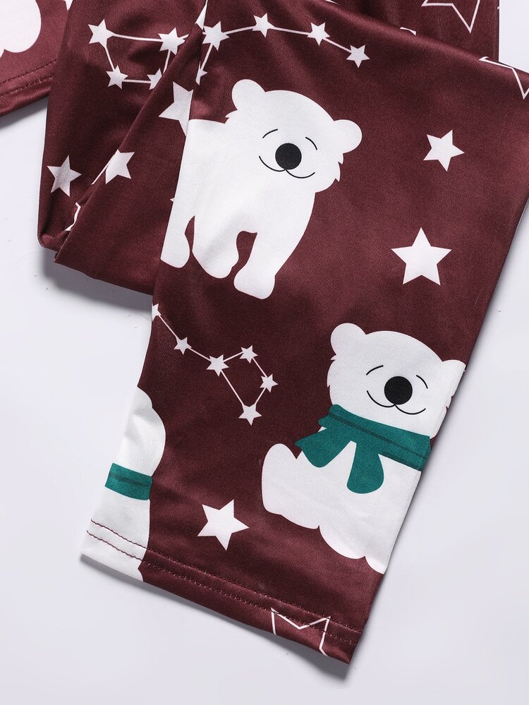 Girls Bear & Star Print PJ Set - Red - View 5