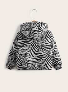 SHEIN Tween Girl Zebra Striped Hooded Padded Coat - Black and White - View 2
