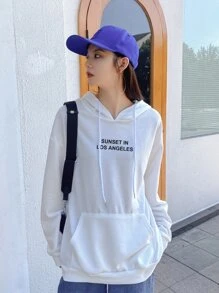 Letter Graphic Drop Shoulder Drawstring Hoodie