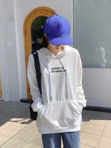 Letter Graphic Drop Shoulder Drawstring Hoodie