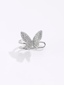 1入組方晶鋯石蝴蝶裝飾耳夾銅首飾類 - 銀色 - 查看 2