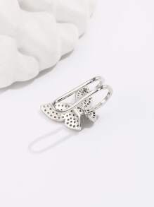 1入組方晶鋯石蝴蝶裝飾耳夾銅首飾類 - 銀色 - 查看 3