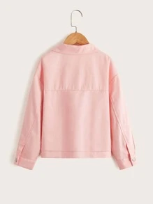 SHEIN Niñas Cazadora de hombros caídos con doble bolsillo - Rosa Pálido - Ver 2