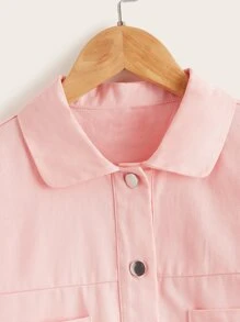 SHEIN Niñas Cazadora de hombros caídos con doble bolsillo - Rosa Pálido - Ver 4