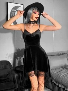 Váy Dây Gothic Bảng điều khiển ren lông mi Nhung - màu đen - Xem 6