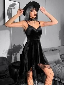 Váy Dây Gothic Bảng điều khiển ren lông mi Nhung - màu đen - Xem 8