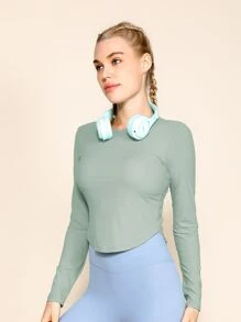 Removable Bust Padded Solid Sports Tee - Mint Green - View 1