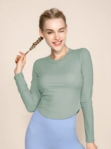 Removable Bust Padded Solid Sports Tee - Mint Green - View 6