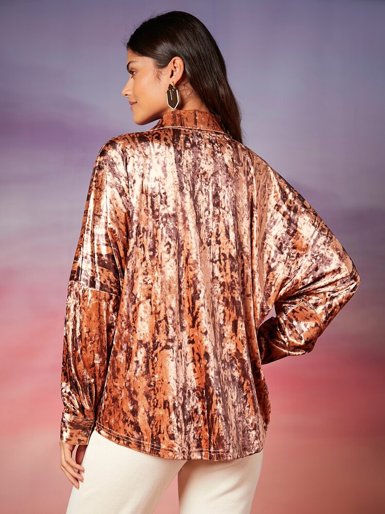 SHEIN Camisa de tie dye de hombros caídos de terciopelo - Multicolor - Añade 2