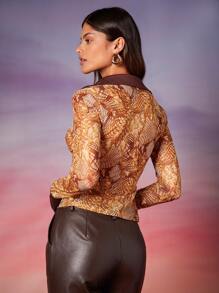 SHEIN BAE Áo nữ Snakeskin In Tất cả trên in Thanh lịch - Nhiều màu - Xem 2