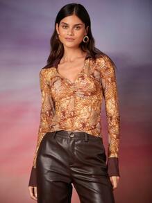 SHEIN BAE Áo nữ Snakeskin In Tất cả trên in Thanh lịch - Nhiều màu - Xem 4